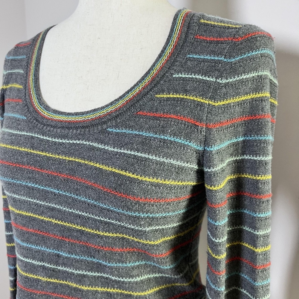 Anthropologie Sweater Womens Gray Striped Wool Cashmere Scoop Neck Pullover - Picture 6 of 9